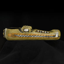 Load image into Gallery viewer, Terrible Tiki Crocodile Mug, Green and Yellow wipe away, Hand Weathered