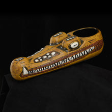 Load image into Gallery viewer, Terrible Tiki Crocodile Mug, Yellow with Red wipe away, Hand Weathered