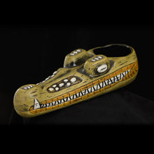 Load image into Gallery viewer, Terrible Tiki Crocodile Mug, Green with Yellow wipe away, Hand Weathered