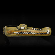 Load image into Gallery viewer, Terrible Tiki Crocodile Mug, Green with Yellow wipe away, Hand Weathered
