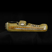 Load image into Gallery viewer, Terrible Tiki Crocodile Mug, Green with Orange wipe away, Hand Weathered