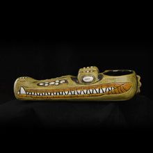 Load image into Gallery viewer, Terrible Tiki Crocodile Mug, Green with Orange wipe away, Hand Weathered