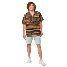 Load image into Gallery viewer, Beach Brown Tiki Striped Unisex button shirt