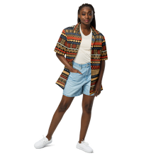 Load image into Gallery viewer, Beach Brown Tiki Striped Unisex button shirt