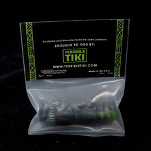 Load image into Gallery viewer, Toothy Tiki Totem Minifigure One Off, Black and Pearl Green Swirl