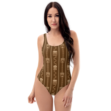 Load image into Gallery viewer, Brown Tiki Pattern One-Piece Swimsuit
