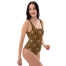 Load image into Gallery viewer, Brown Tiki Pattern One-Piece Swimsuit