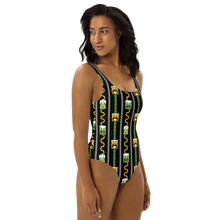 Load image into Gallery viewer, Green Tiki and Bamboo One-Piece Swimsuit