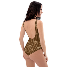Load image into Gallery viewer, Brown Tiki Pattern One-Piece Swimsuit