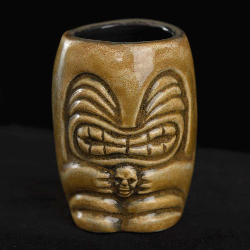 Little Headhunter Tiki Shot Glass, Murky Brown wipe away with Black Interior