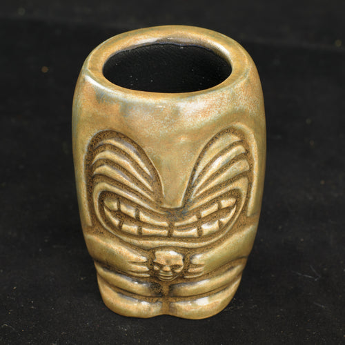 Little Headhunter Tiki Shot Glass, Mottled Tan wipe away with Black Interior