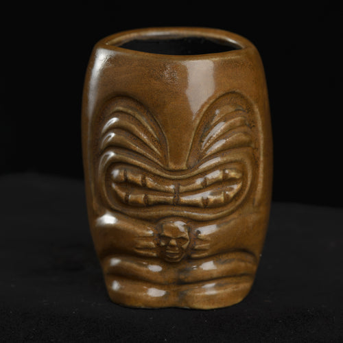 Little Headhunter Tiki Shot Glass, Murky Brown wipe away with Black Interior