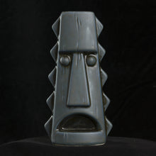 Load image into Gallery viewer, Tall Spiky Tiki Mug, Matte Stone Blue with Black Interior, Hand Details