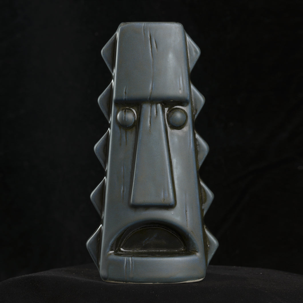 Tall Spiky Tiki Mug, Matte Stone Blue with Black Interior, Hand Details