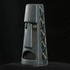 Tall Spiky Tiki Mug, Matte Stone Blue with Black Interior, Hand Details