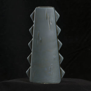 Tall Spiky Tiki Mug, Matte Stone Blue with Black Interior, Hand Details