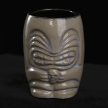 Load image into Gallery viewer, Little Headhunter Tiki Shot Glass, Gloss Grey With Blue Flow with Black Interior