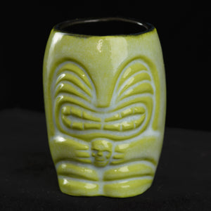 Little Headhunter Tiki Shot Glass, Gloss Lime With Blue Flow with Black Interior