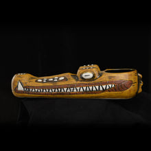 Load image into Gallery viewer, Terrible Tiki Crocodile Mug, Yellow with Red wipe away, Hand Weathered
