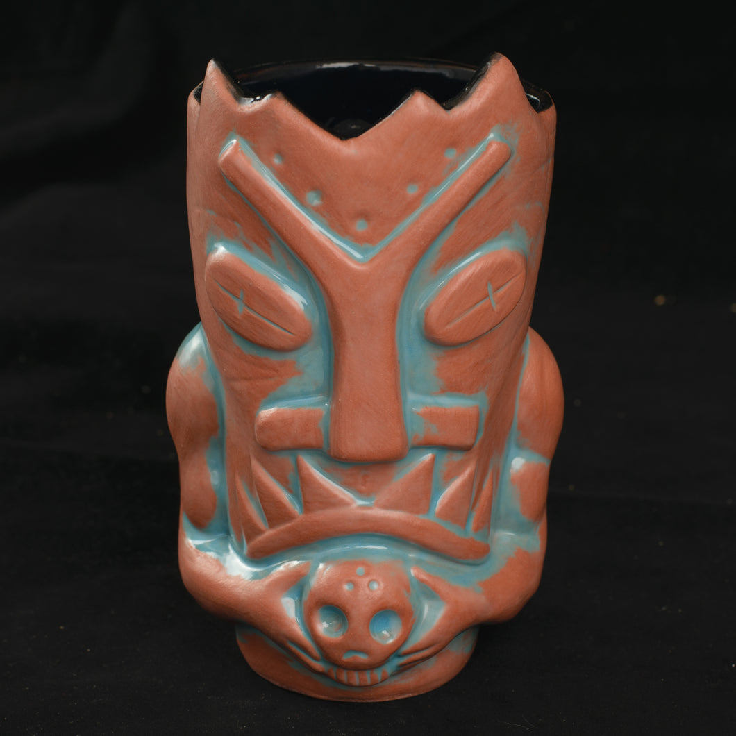 Terrible Tiki Mug, Terracotta with Teal Wipe Away with black Interior