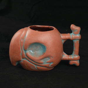 Parrot Skull Tiki Mug, Matte Terra Cotta and Teal with Black Interior