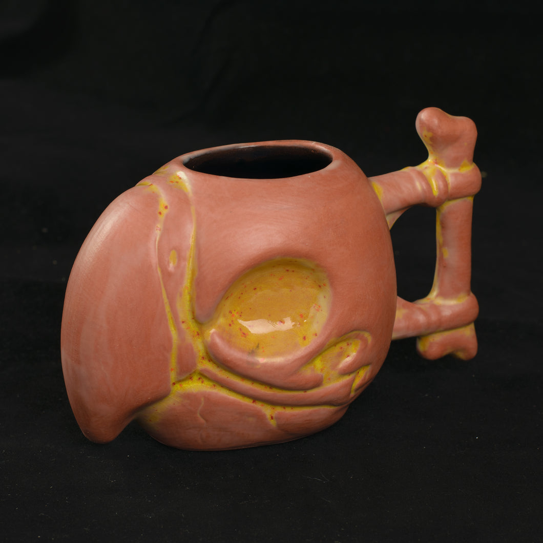 Parrot Skull Tiki Mug, Matte Terra Cotta and Yellow with Black Interior