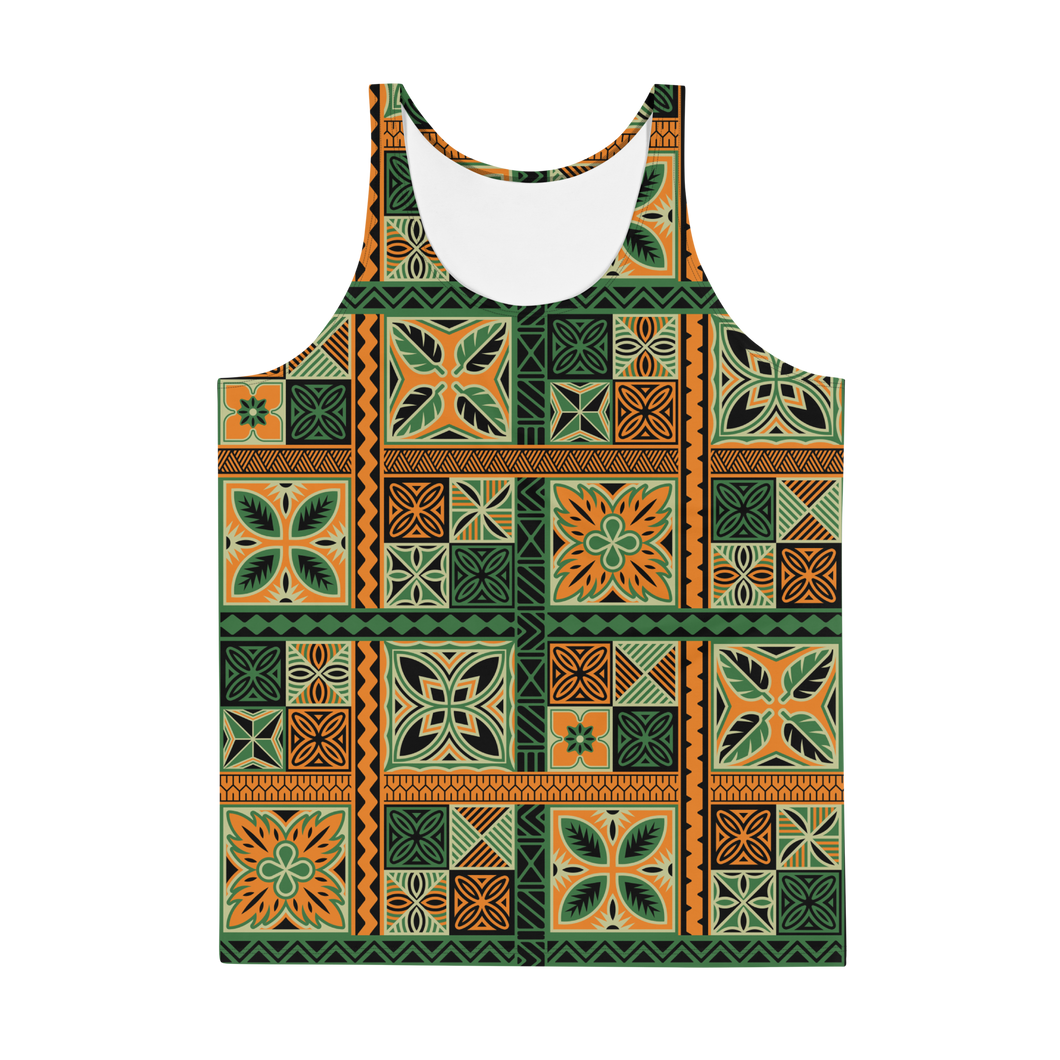 Green Tiki Squares Tank Top