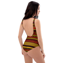 Load image into Gallery viewer, Warm toned Tiki Striped Pattern One-Piece Swimsuit