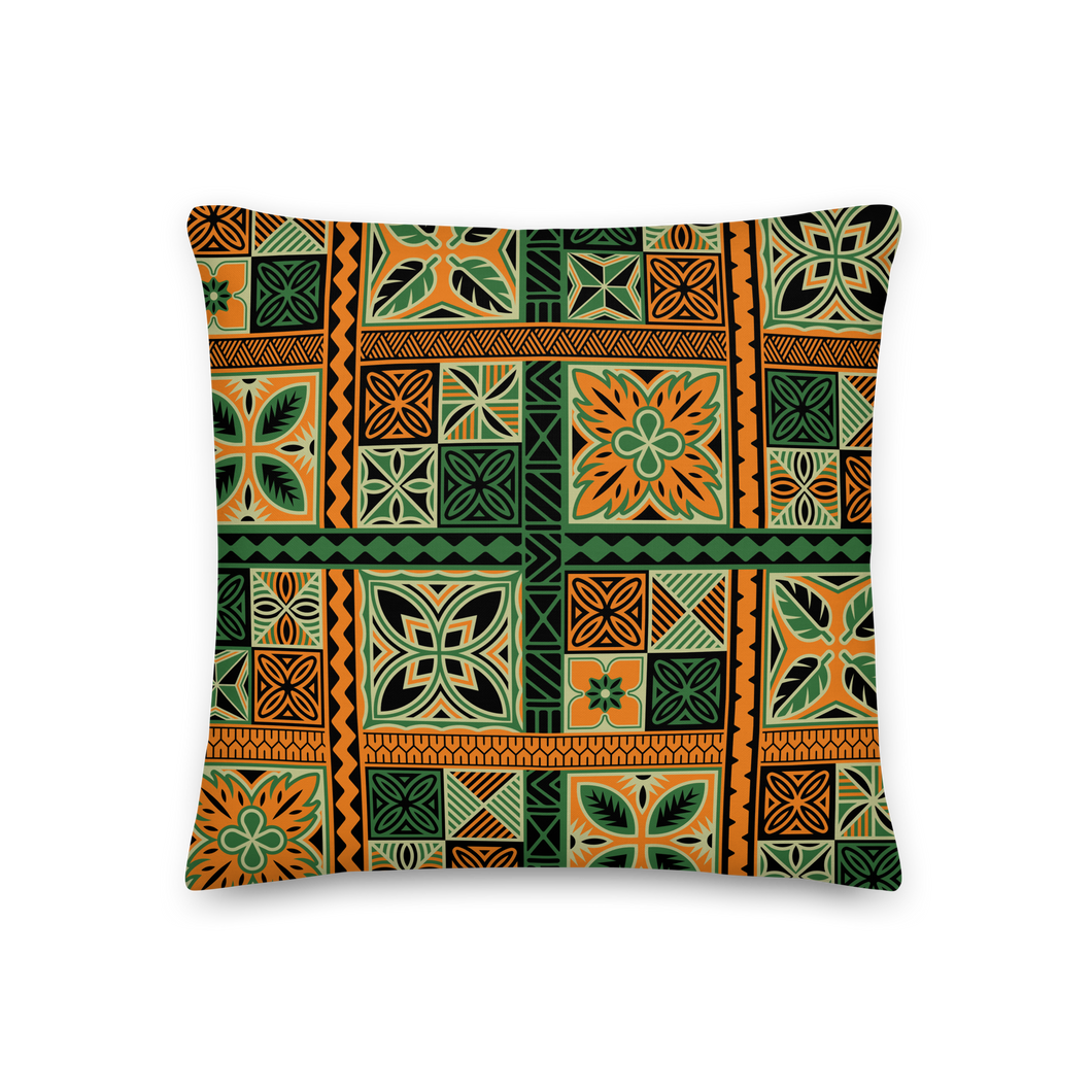 Green Tiki Squares Premium Pillow