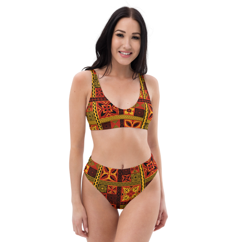 Fiery Tiki Squares high-waisted bikini