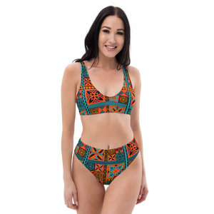 Beach Tiki Squares high-waisted bikini