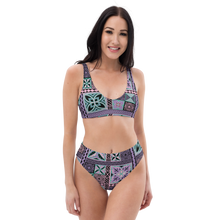 Load image into Gallery viewer, Purple Tiki Squares high-waisted bikini