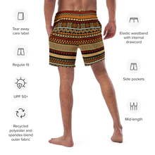 Load image into Gallery viewer, Earth Toned Tiki Striped Men&#39;s swim trunks