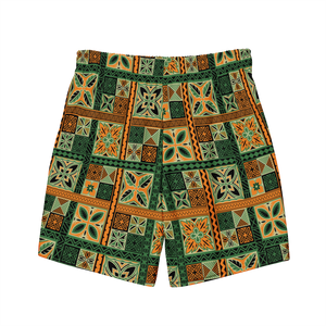 Green Tiki Squares Swim Trunks