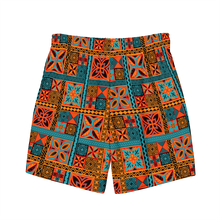 Load image into Gallery viewer, Beach Tiki Squares Swim Trunks