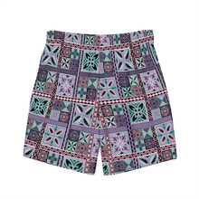 Load image into Gallery viewer, Purple Tiki Squares Swim Trunks