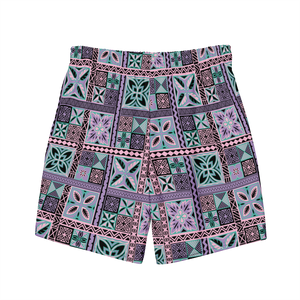 Purple Tiki Squares Swim Trunks