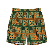 Load image into Gallery viewer, Green Tiki Squares Swim Trunks