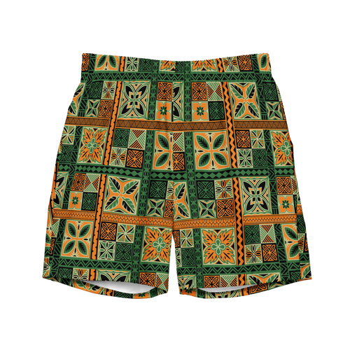 Green Tiki Squares Swim Trunks