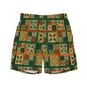 Green Tiki Squares Swim Trunks