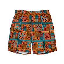 Load image into Gallery viewer, Beach Tiki Squares Swim Trunks