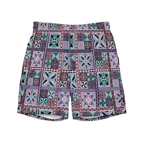 Purple Tiki Squares Swim Trunks