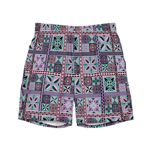 Purple Tiki Squares Swim Trunks