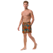 Load image into Gallery viewer, Beach Tiki Squares Swim Trunks