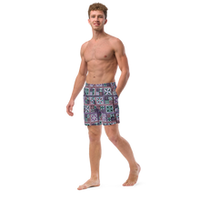 Load image into Gallery viewer, Purple Tiki Squares Swim Trunks