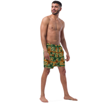 Load image into Gallery viewer, Green Tiki Squares Swim Trunks