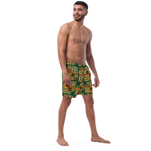 Green Tiki Squares Swim Trunks