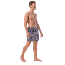 Load image into Gallery viewer, Purple Tiki Squares Swim Trunks