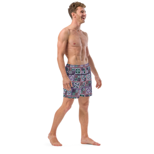 Purple Tiki Squares Swim Trunks