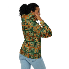 Load image into Gallery viewer, Green Tiki Squares Unisex zip hoodie